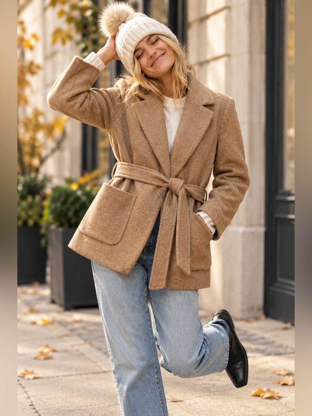 J.Crew Wrap Blazer Jacket Italian Boiled Wool Camel 8 BJ984